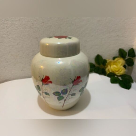 Vintage Handpainted floral Glass Vase and lid - Picture 1 of 11